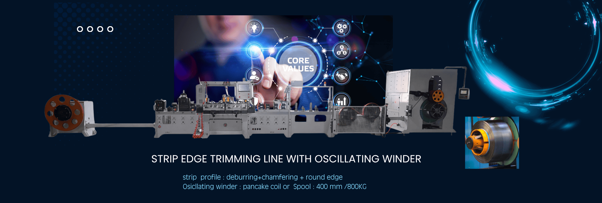 Strip edge trimming line with oscillating winder 