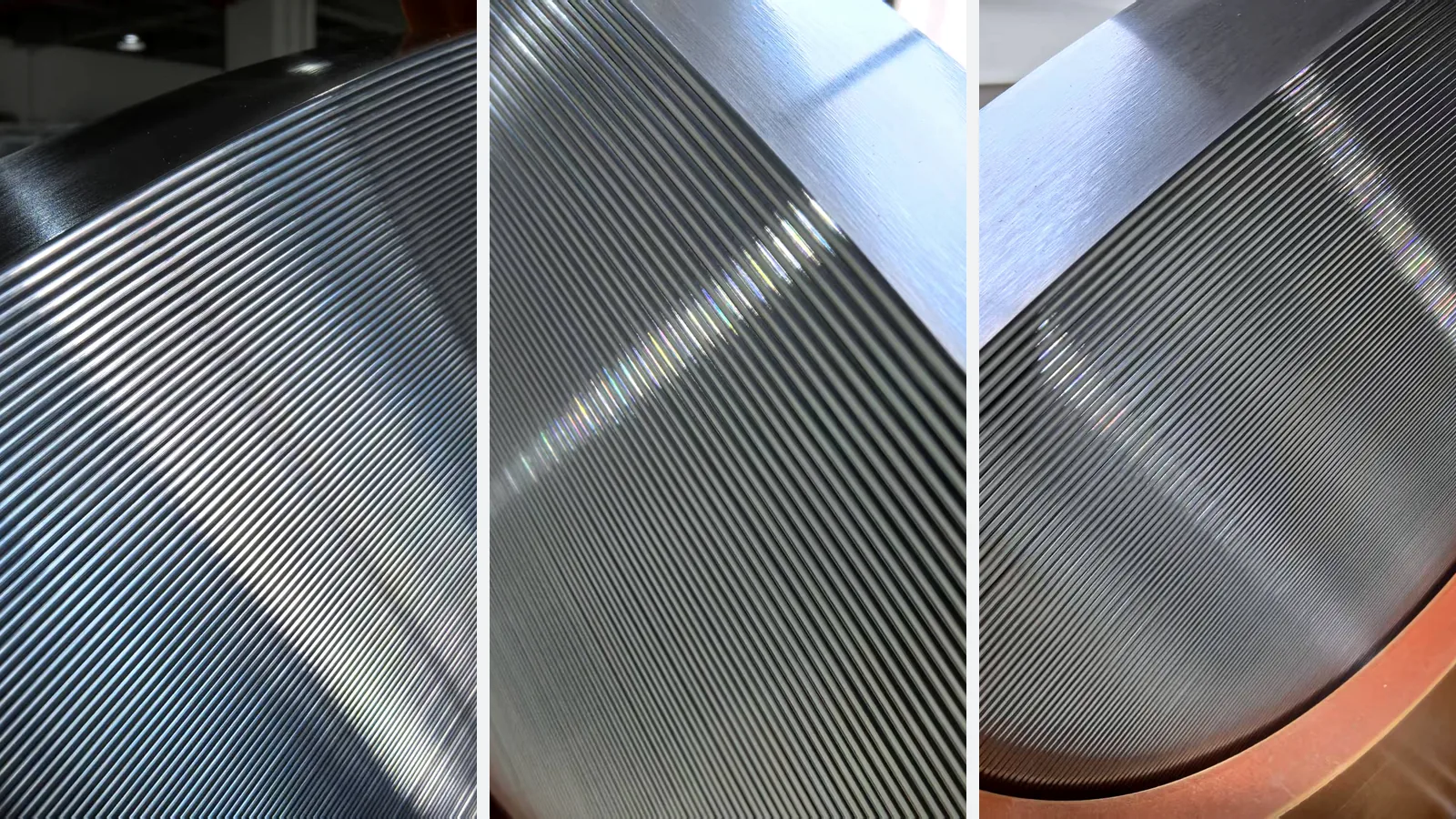Finished steel strip edge after automatic deburring and chamfering process