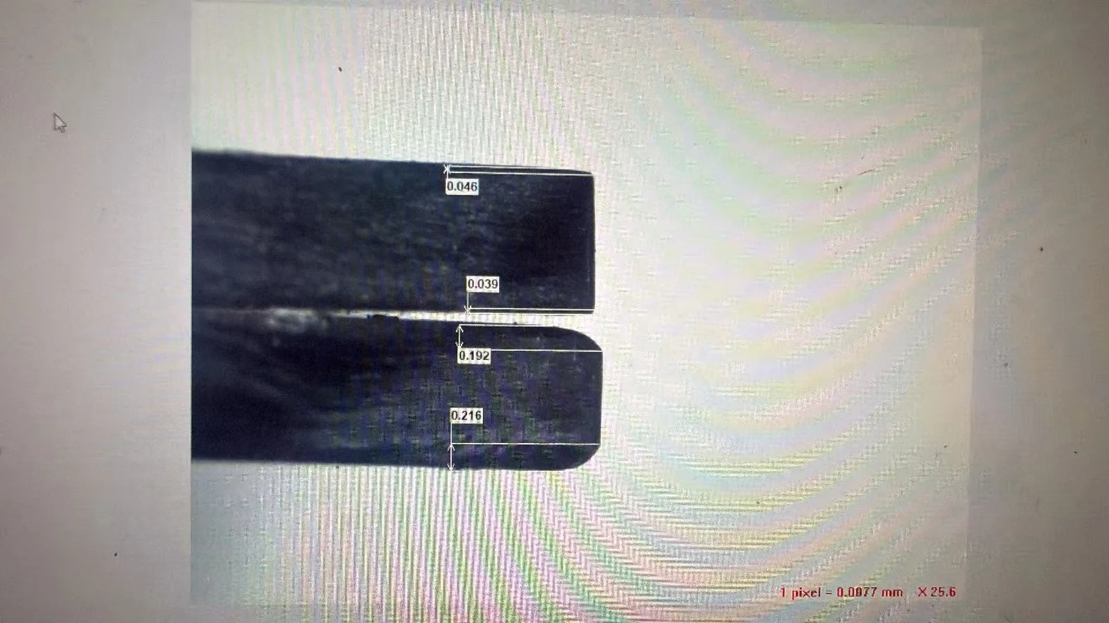 Measured finished strip edge profile after processing on the Bichamp trimming line