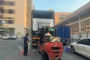 Four-module strip edge trimming line being loaded for shipment to Stelco India