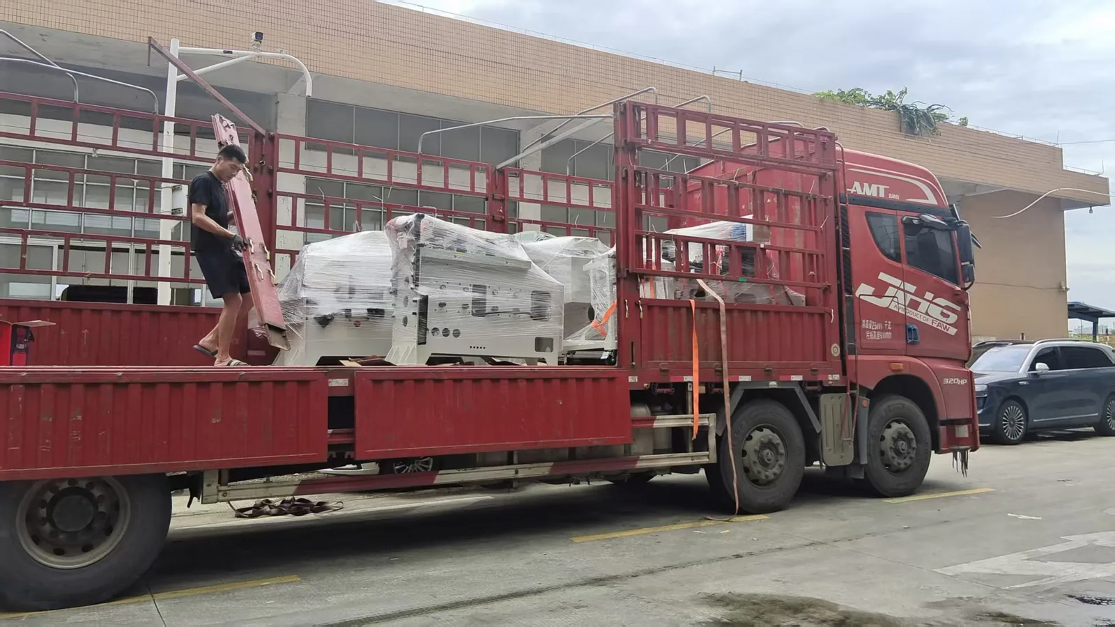 Complete truck loading view of GLORY MACHINERY strip edge trimming line for Bichamp